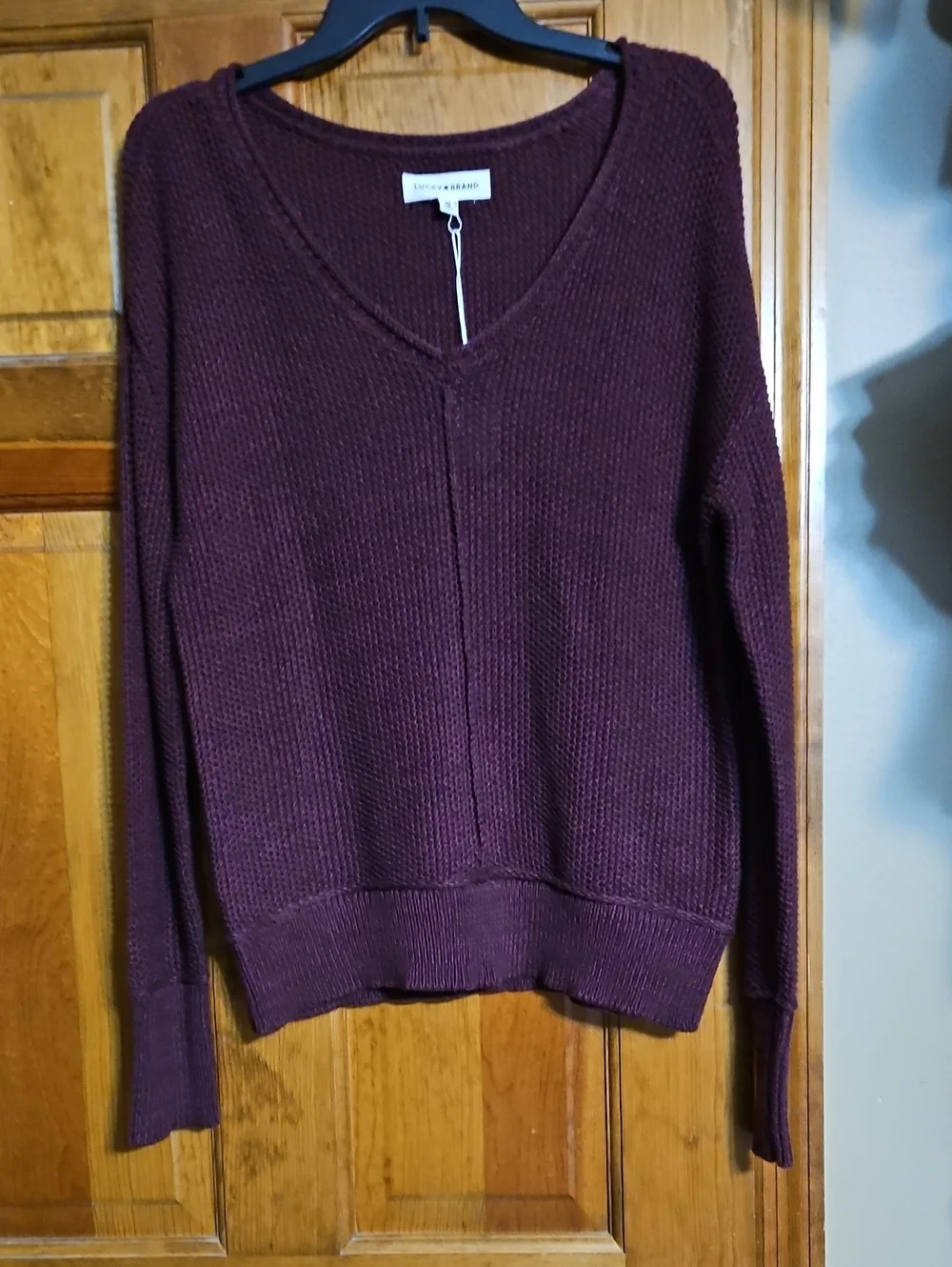 Lucky Brand Deep Plum V-Neck Cable Knit Sweater-NWT